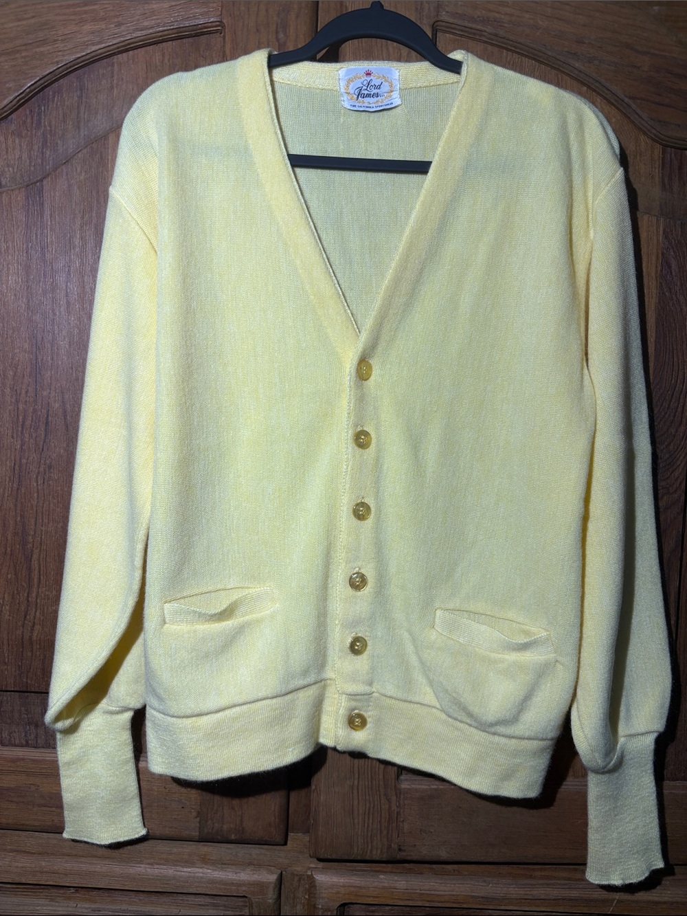 Vintage Lord James Soft Yellow V-Neck Button Cardigan - Men's